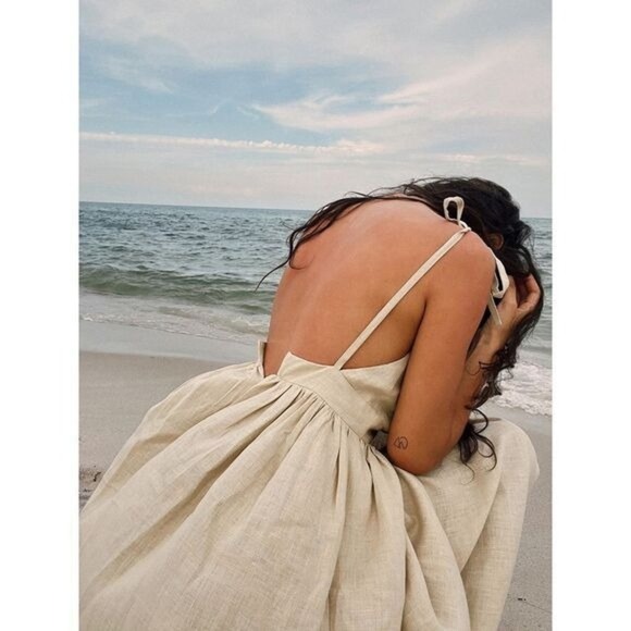 Commense Cotton & Linen Backless Long Dress Apricot size S - Picture 3 of 5